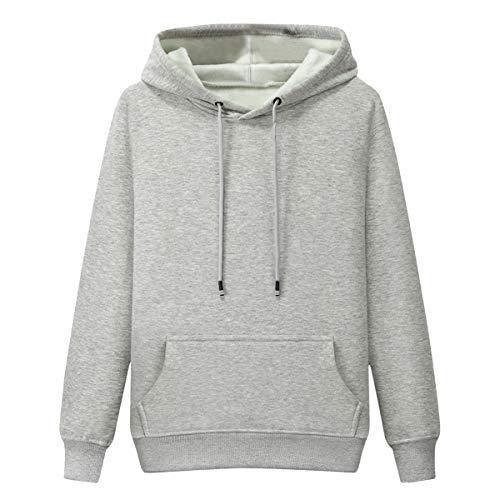 Pishon Men's Cotton Pullover Hoodie Jersey Front Pocket Athletic Warm Hooded Sweatshirts, Light Grey, Large