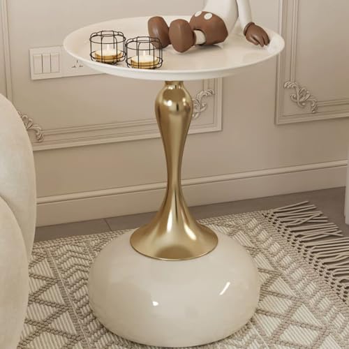 Petite table basse moderne en métal robuste avec plateau blanc et jaune - 2