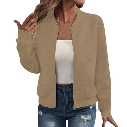Chaqueta bomber para mujer, chaqueta de piloto universitario, ligera, cuello redondo, manga larga, chaqueta de entretiempo, cremallera sólida, chaqueta de aviador, chaqueta de aviador, chaqueta para