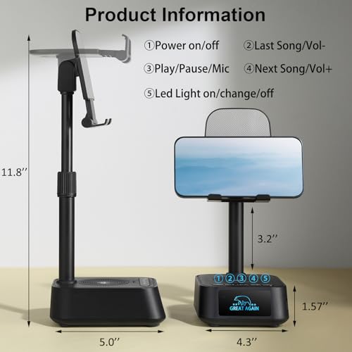Gifts for Men Women, Phone Stand with Bluetooth Speaker, Birthday Gifts Him Her, Adjustable Height Phone Holder with HD Stereo Sound Fits All Phones &Tablet, Unique Gifts for Dad Mom Christmas