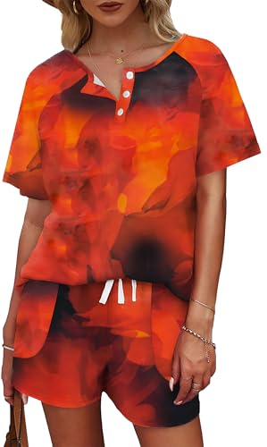 Image of WIHOLL Two Piece Outfits for Women Lounge Sets Button Down Top and Shorts Set Sweatsuits with Pockets