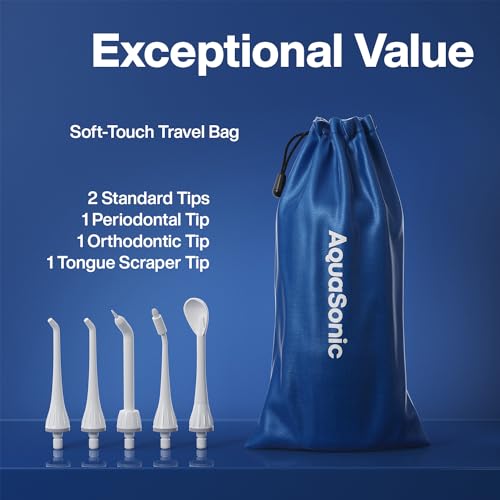 Image of AquaSonic Water Flosser - Cordless Rechargeable Water Flossers for Teeth Cleaning - Waterproof Aqua Flosser, Portable Oral Irrigator for Dental Cleaning with 5 Jet Tips - Braces Home Travel