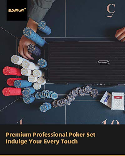 SLOWPLAY ACES Ceramic Poker Chips Set for Texas Hold'em, 300 PCS[Blank Chips] Features a high-end Carrying case with a Leather Interior Design and casing Made from German Polycarbonate Material. - Thumbnail 7