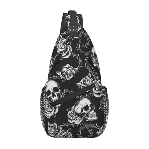 FHSUISN Skull Sling Backpack Chest Bag Crossbody Shoulder Bag Gym Cycling Travel Hiking Daypack For Men Women