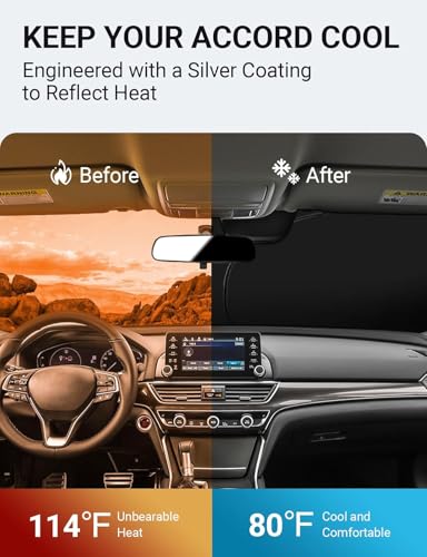 Image of Proadsy Front Windshield Sun Shade Foldable Sunshade Protector Custom Fit 2018-2022 Accord(Not for 2022 Sport) Sedan, LX, EX, EX-L, Touring Accessories 2026 Upgrade