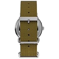 Timex Unisex Weekender 38mm Watch – Silver-Tone Case White Dial with Olive Fabric Slip-Thru Strap — image 3
