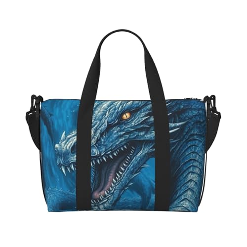Sports Gym Bag for Women Men Travel Duffel Bag Tote Weekender Bag Carry on Overnight Bag for Travel Swimming Fitness Workout Sports Dragon Cool Blue Duffle Bag