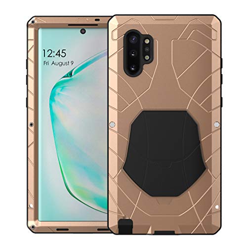 Feitenn Galaxy Note 10 Plus Case Metal, Note 10 Plus 5G Case Heavy Duty, Gorilla Glass Cover Armor Aluminum Bumper Military Shockproof Defender for Samsung Galaxy Note 10 Plus/Note 10+ 5G - Gold