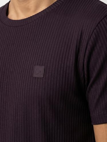 Image of DAMENSCH Men's Striped Texture, Cotton-Rich Comfort, Regular Fit, Solid Colours Striped T-Shirts
