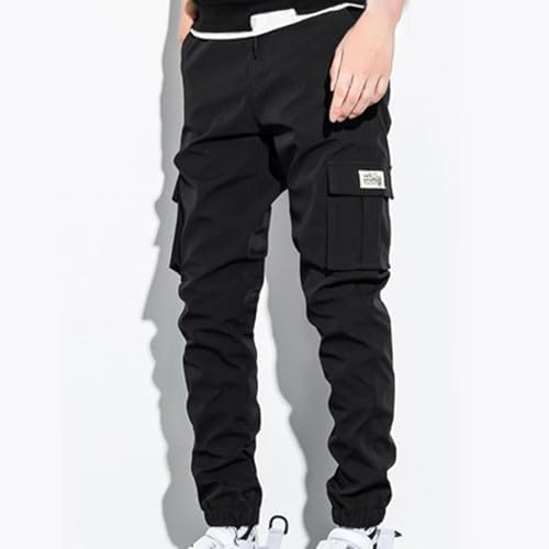 Cargo Pants for Men Slim Fit Casual Work Pants Drawstring Elastic Waist Joggers Outdoor Fishing Hiking Sweatpants Black — view 7