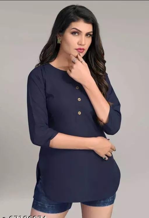 Image of Himanshi enterprises Women's Traditional Casual 3 /4 Sleeves Mandarin Nack Rayon Solid Short Kurti