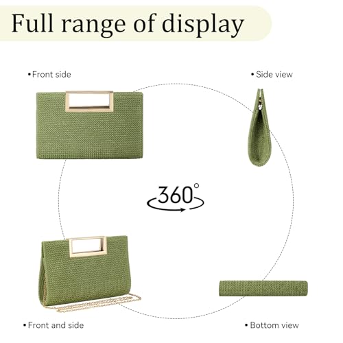 Image of Women's Straw Raffia Clutch Purse, Top Handle Woven Handbag with Crossbody Strap, Summer Beach Shoulder Bag