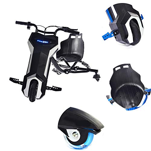 DRAKE18 Electric Drift Trikes, Carro de Deriva de Tres Ruedas con Altavoz Bluetooth de Doble Marcha para niños y Adolescente al Aire Libre, jardín, Juguete para Montar a Caballo,Black
