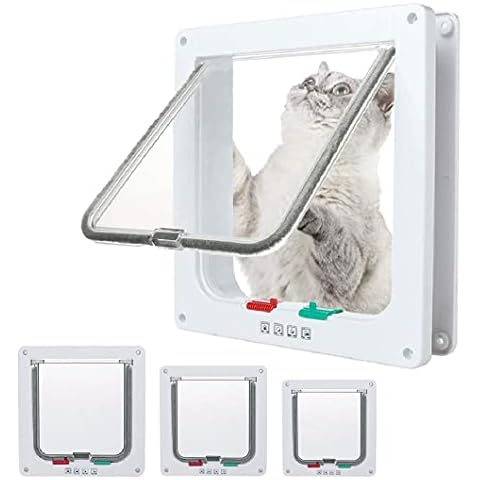 goTeamghjkl Cat Door Flap - Weatherproof 4 Way Locking Pet Door Cover