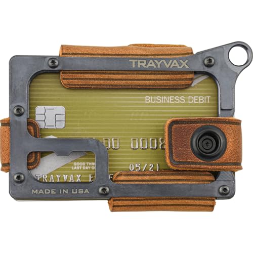 Trayvax Contour Wallet, RFID Front Pocket Money and Credit Card Holder, Minimalist Slim Leather Metal Wallet for Men and Women, Black Tobacco Brown