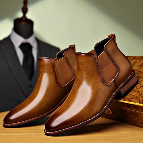 Men's Chelsea Boots PU Leather Lightweight Casual Chukka Ankle Boots Classic Elastic Dress Shoes for Men4