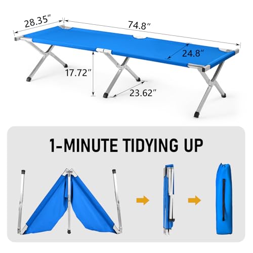 Image of Portable Folding Camping Cot,Lightweight Camping Cots for Adults,Folding Tent Camp Cot Bed,Indoor Outdoor Travel Sleeping Cots,with Carrying Bag,for Patio Hiking Picnic Beach Fishing (Army Blue)