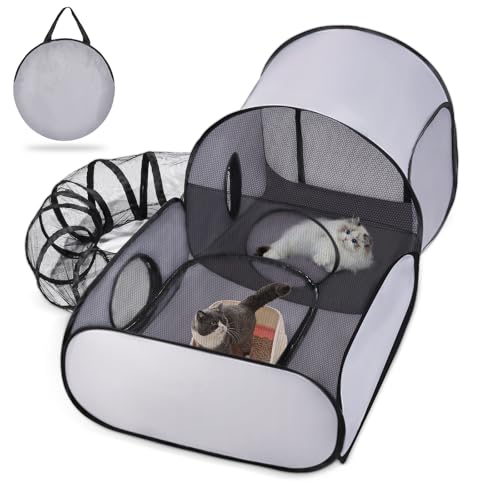 Tailtastic Pet Playpen with Surround Tunnel Outdoor/Indoor Cat Playpen with Breathable Soft SidesTailtastic Cat Enclosure Tent for Small Animals Portable Tent with Carry Bag (Medium)
