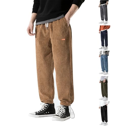 Pantalones de pana con cintura elástica para hombre y hombre, estilo coreano, holgados, casuales, para invierno, vintage, ropa de descanso, pantalones de pierna ancha con bolsillos, cordón elástico en