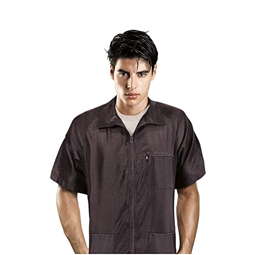 Cricket Route 66 Barber Jacket with Pockets Hair Stylist Barber Shirt Zippered Salon Professional, Black, Extra Large, XL