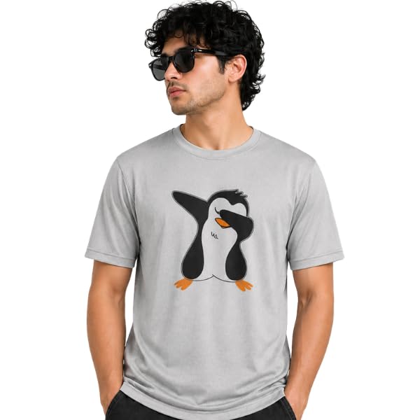 Image of The Unusual Men's Graphic Printed T-Shirt, Stylish Cartoon Character Print Crew Neck Half Sleeve Casual T-Shirt, Soft Comfortable Regular Fit Tee for Everyday, Streetwear & Outings