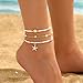Qceasiy Bead Ankle Bracelets Set For Women, Adjustable Gold Boho Shell Anklet, Hawaiian Beach Seashell Pearl Disc Starfish Conch Foot Jewelry, Summer Fashion Gifts(Starfish 3Pcs)
