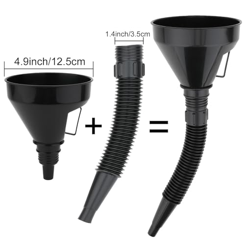 Image of 6 Pcs Automotive Funnel Set for Oil, Fuel & Coolant Transfer | Wide Mouth Plastic Funnels with Long Neck, Flexible Right Angle Spout & Removable Filter | Car, Motorcycle & Garage Tools