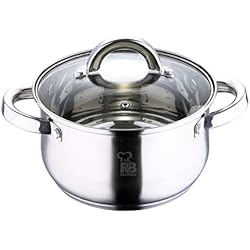 Cacerola De Acero RENGBER Alexander | Olla de Cocina | Cacerola de 20 cm con Tapa de Cristal | Acero Inoxidable | Mangos Ergonómicos | Cacerola de Cocina | Para Todo Tipo de Cocinas