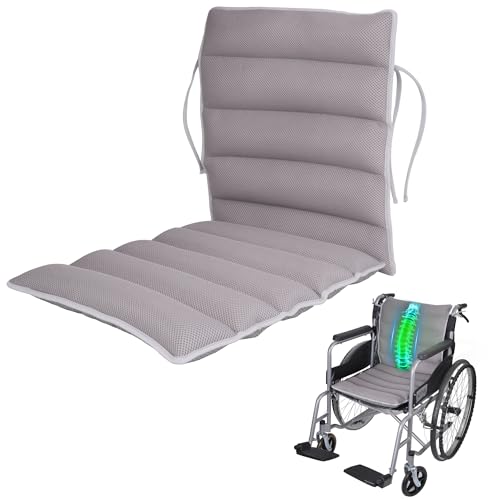 OUWERALL Wheelchair Cushion, Woven Cotton Mesh Fabric, Silicone Anti-Slip Dots, PE Micro-Tubing Fill, for Sciatica, Back, Coccyx, Pressure Sore and Ulcer Pain Relieve, with Lanyard, Two-Piece (Grey)