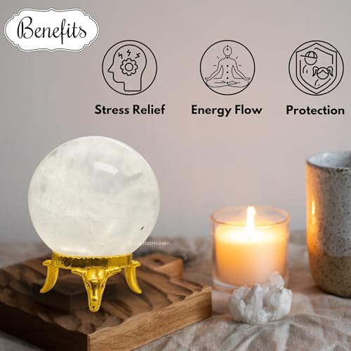 Image of Certified Clear Quartz Crystal Ball for Meditation | Premium Crystal Vastu Items for Home and Feng Shui Items for Good Luck - Pooja Supplies and Spiritual Practices (1.5 inch Inch)