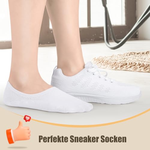 Falechay Sneaker Socken Damen Herren Füßlinge Footies 8 Paar Kurze Großes Silikonpad Verhindert Verrutschen Unsichtbare weiß 35-38