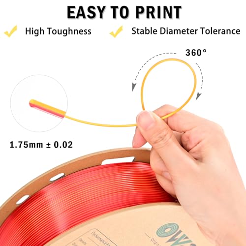 Image of OVV3D PLA Filament 1.75mm, Red Gold 3D Printer Filament Silk PLA Dual Color, Red Gold PLA Filament, Color Change Every Inch Filament 3D Printer Filament + /-0.02mm, 1kg /2.2lb
