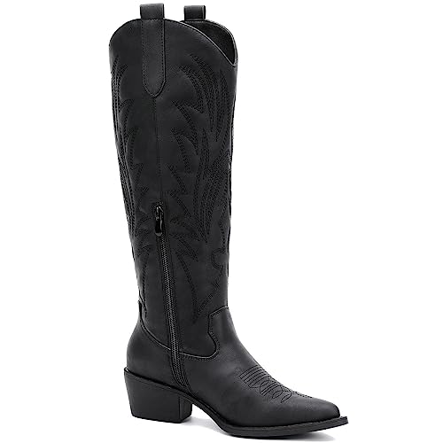 Image of GLOBALWIN Women's The Western Cowboy Cowgirl Embroidered Knee High Boots