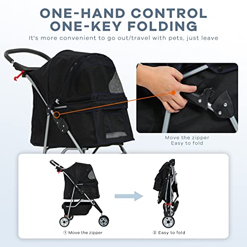 HCY Dog Stroller, Pet Stroller Wheels Carrier Strolling Cart Travel Folding Cart for Puppy Small-Medium Dog, Cat (Black), 18.5 x 33 x 38.5 (inch) - Thumbnail 5