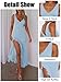 Pungdra Women's Sexy V Neck Mesh Ruffles Hem High Slit Bodycon Maxi Dress for Women Formal Cocktail Wedding Guest Dresses Light Blue Small