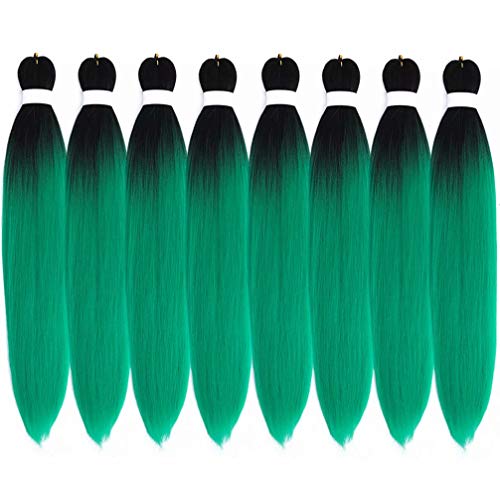 Aigemei Pre-Stretched Braiding Hair 24 Inch Hot Water Setting Synthetic Fiber Crochet Braids Yaki Texture Hair Extension(8 Packs, 1B/Green)