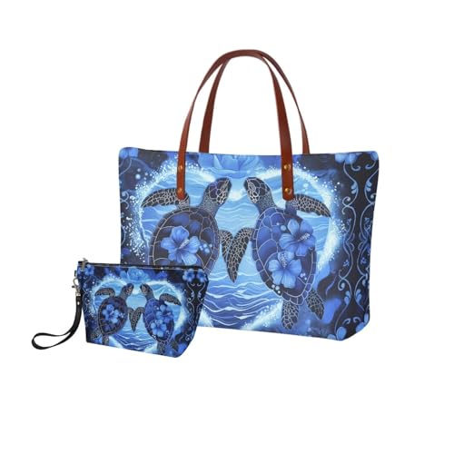 Image of 2PCS Tote Bag for Women Top Handle Purse with Wallet, Hobo Bag Tote Shoulder Bag with PU Cosmetic Bag
