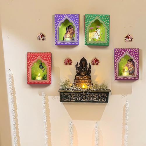 LED Candle with 4 Jharakho Diya Set Diwali De…