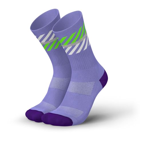 INCYLENCE Lanes · dünne Merinosocken lang, atmungsaktive Sportsocken mit Anti-Blasen Schutz, 40% wärmeisolierende Merinowolle, Herbst & Frühlings Socken · Wander- & Fahrradsocken (39-42, Purple Green)