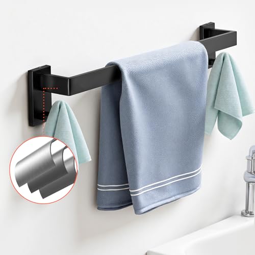 VEVOR Badezimmer Hardware Zubehör Set aus Edelstahl (5-TLG.) inkl. Handtuchstange & Handtuchhalter (quadratischer Ring) & 2 Haken & Toilettenpapierhalter, für Badezimmer, Wandmontage Schwarz
