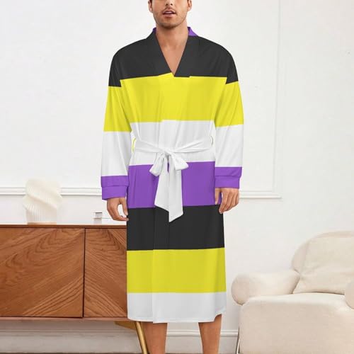 Non-binary Flag Soft Robe Long Sleeve Bathrobes V Neck Sleepwear Spa Robes with Belt Men Woman2