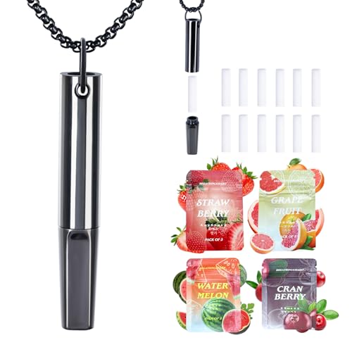 ENFANTRY Quit Smoking Breathing Necklace for Adults - Flavored Stress Breathing Necklace Stop Smoking for Women - Breathlink for Men Meditation Breathe Anxiety Whistle Necklaces Inhaler Breathlace