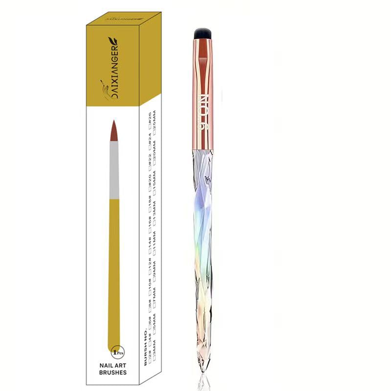 French Tip Brush for Nails, Size 6, Professional Clean Up Brush for Gel Nail Polish, Precision Manicure Brush with Iridescent Handle