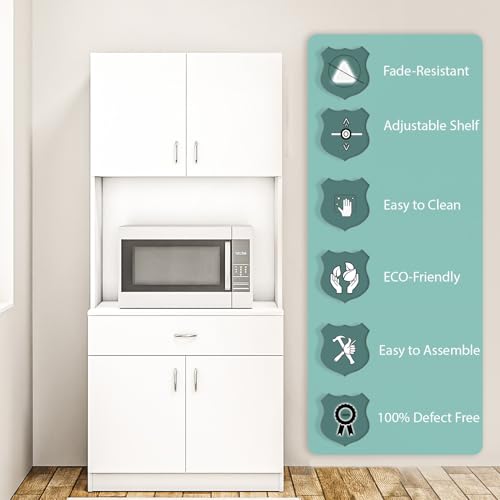 Image of VIKI Furniture | Kitchen Cabinet - Drawer with Doors & Open Shelves, Organizer for Kitchen, Bedroom, Hallway & Living Room (Frosty White - 40D x 80W x 180H cm) | 1 Year Warranty