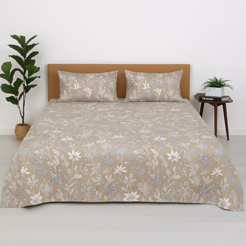 Image of King Size Bedsheet - Floral Fantasy - 108 x 108 Inches - Brushed Microfiber Flat Sheet with Pillow Covers - Soft, Cooling, Wrinkle & Fade Resistan