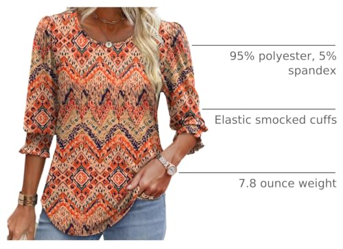 Image of XIEERDUO Blouses for Women Dressy Casual 3 /4 Length Sleeve Womens Tops with Smocked Cuffs