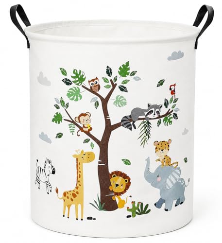 Image of Round Panda Print Laundry Hamper Storage Basket | Foldable Clothes Organizer Bin with Handles | Cotton Fabric Laundry Basket for Clothes, Toys & Nursery Storage (PANDA)