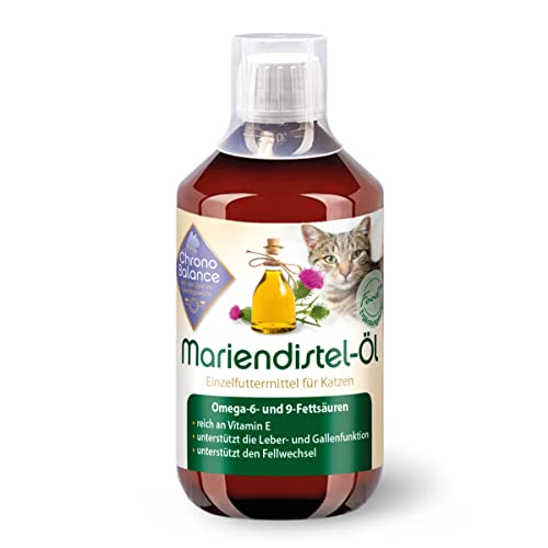 ChronoBalance 500 ml Aceite De Cardo Mariano para Gatos, Suplemento Nutricional, Rico en Vitamina E, Omega-6 Y Omega-9, Apoyo para Tejidos Y Pelaje, Incluye Vaso Dosificador