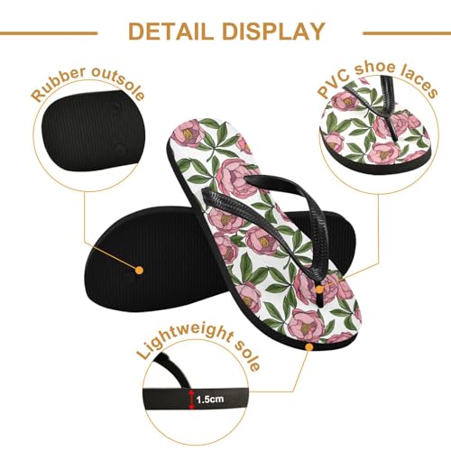 Maple Leaf Sketch Orange Peonies Green Leaves Floral Flip Flops for Beach Thong Sandals Anti-slip Lightweight Shower Shoes for Travel Summer Outdoor3