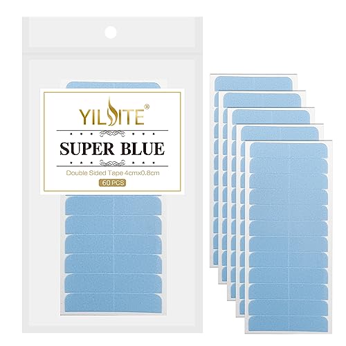 YILITE Hair Extensions Tape 60Pcs Tape Tabs Double Sided Human Hair Tape for Replacement 4 x 0.8 cm Adhesive (Blue)